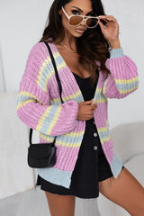 Cardigan torsadé ouvert sur le devant à rayures contrastées rose-A WOMAN WE LOVE