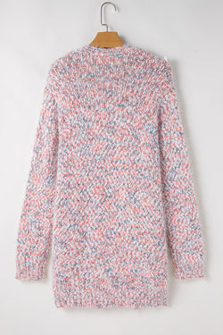 Cardigan en tricot rose multicolore à confettis ouvert sur le devant