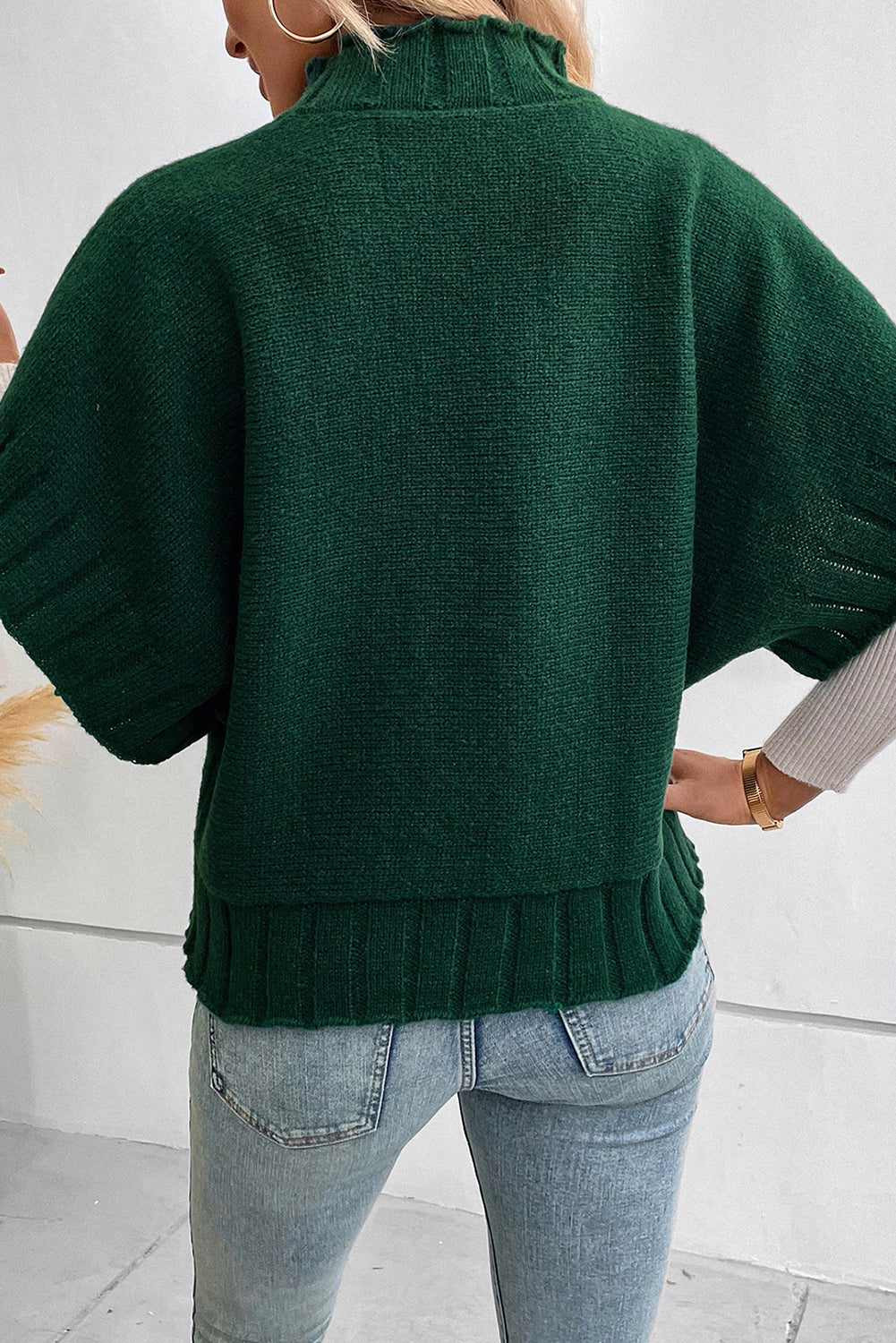 Schwärzgrüner Scheinhalsschläger Kurzarm Strickpullover