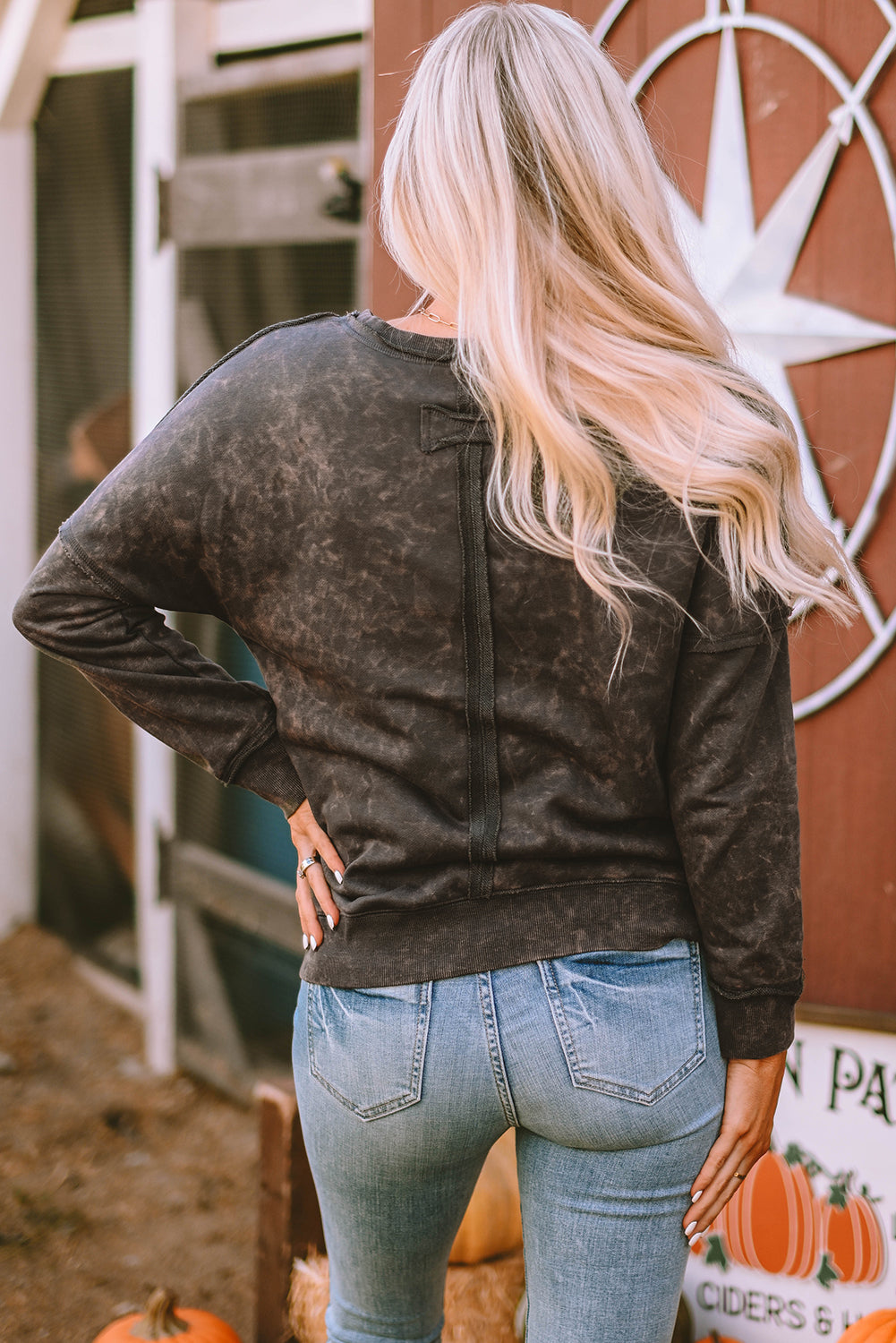 Sweat à manches longues à épaule gris gris avec poches