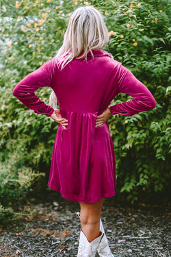 Grave to ruffle and pink sleeve button dress