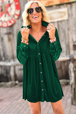 Green -style velvet button dress and green sleeves