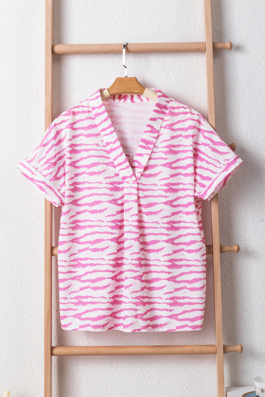 Modello zebra di rosa V Neck Shortleve Blouse