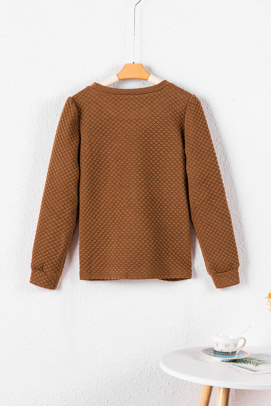 Brown puff sleeve sweatshirt with solid color quilting