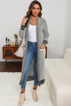 Grey textured knit cardigan with pockets