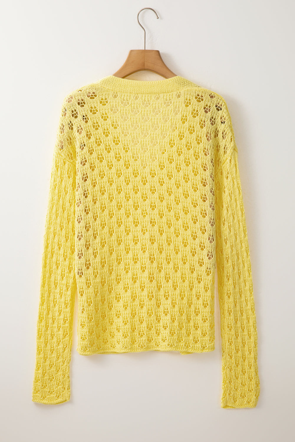 Cardigan pull jaune en maille pointelle à col en V