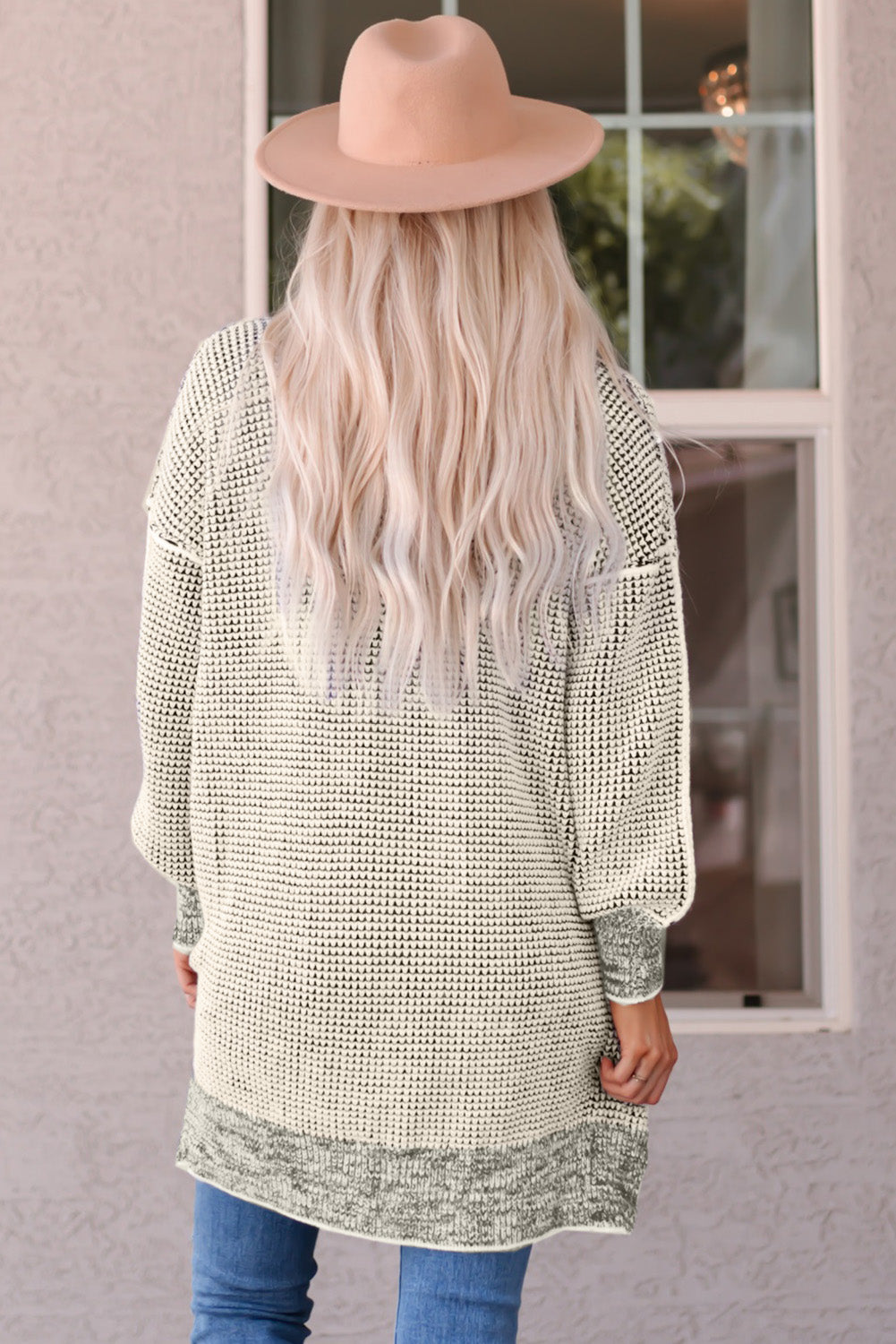 Cardigan long tricoté à carreaux abricot ouvert sur le devant-A WOMAN WE LOVE
