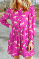 Pink Cheetah Print Drawstring Tunic Shirt Dress