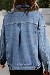 Light Blue Washed Oversized Denim Jacket with Pockets