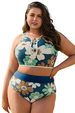 Bikini Deux Pièces Zippé Grande Taille Vert *