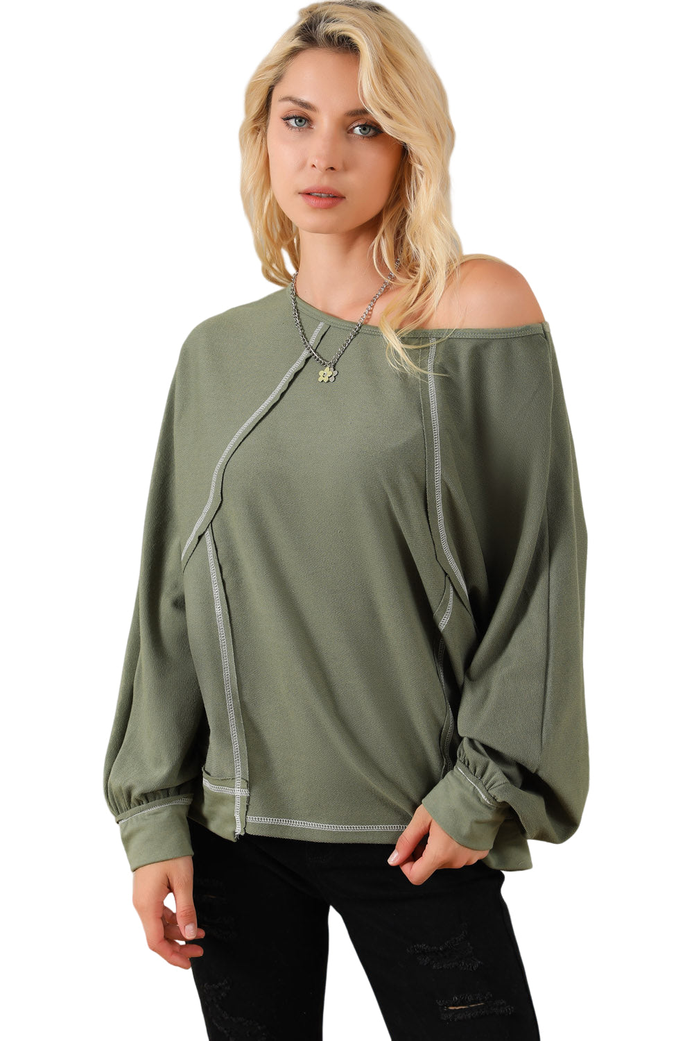 Sleeve Dolman per patchwork di cucitura a vista verde