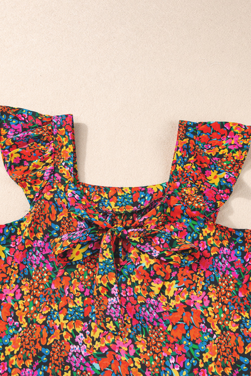 Manga multicolor de estampado floral cuello cuadrado nudo espalda blusa