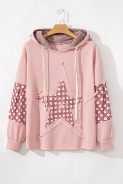 Delicacy Star Patch Graphic Floral Color Block Drawstring Hoodie Plus Size