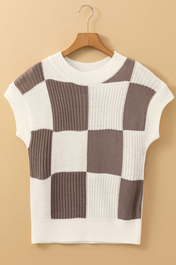 Khaki sweater with short sleeves and Round Color Block tiles