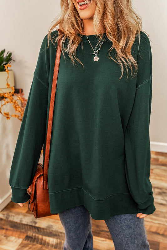 Duffel Green Oversized Drop Shoulder Split Hem Sweatshirt