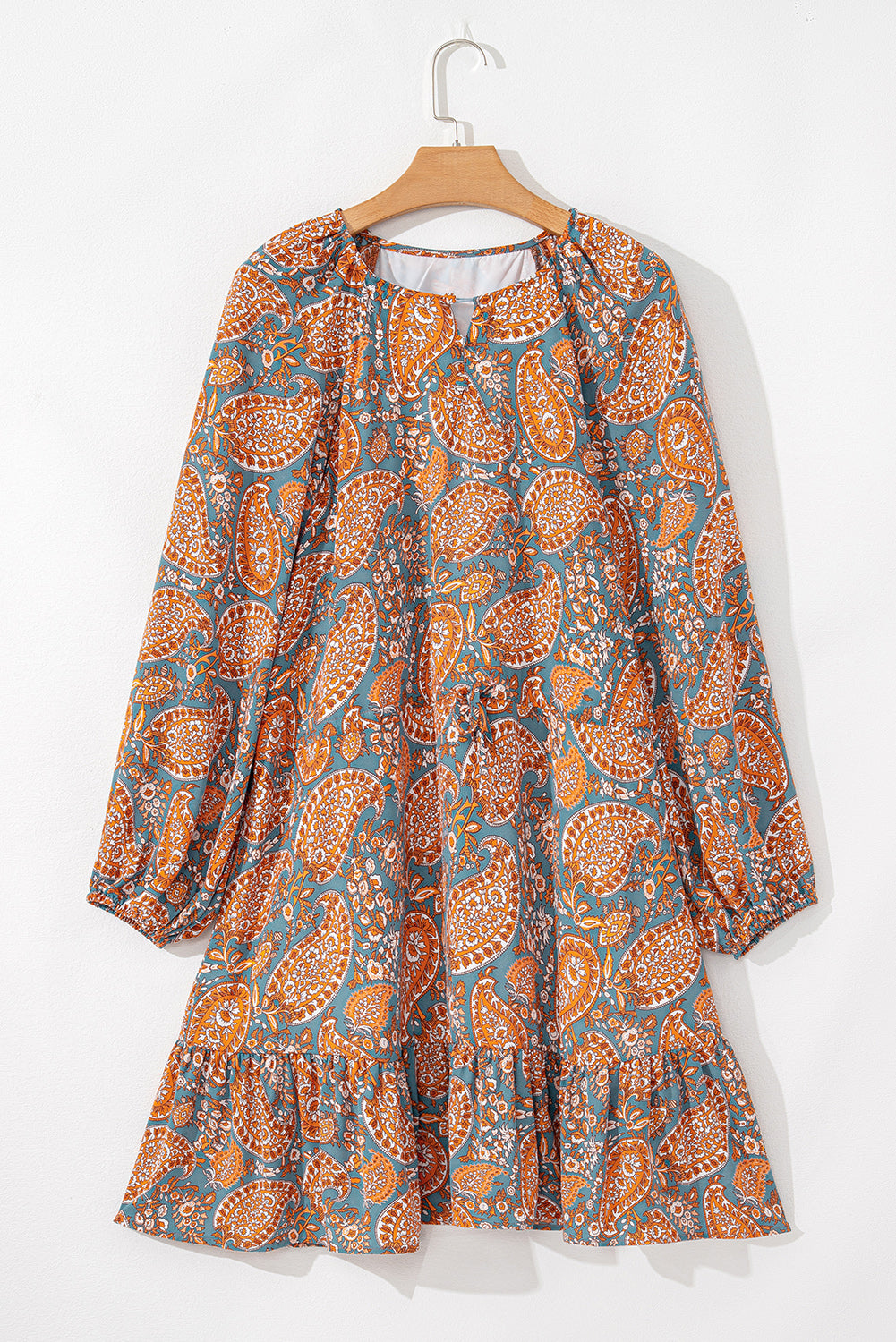 Orange Paisley Print Lose Fit Kordelstring High Taille Mini Kleid