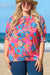 Rose Plus - Blusa con estampado floral con cuello flojo y mangas hinchadas