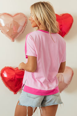 Camiseta rosa de dos tonos con media caza de collar *