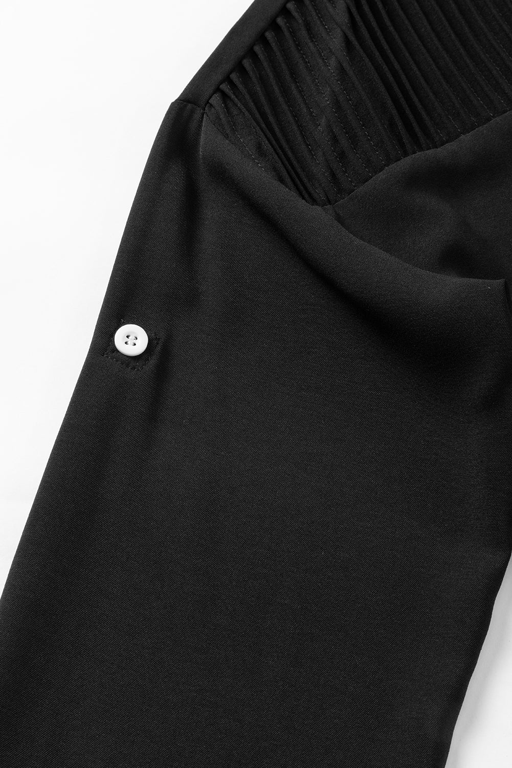 Black Roll -up -Ärmelgenähte Detail Bluse