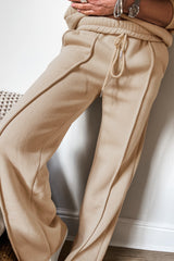 Ensemble veste zippée à coutures unies et pantalon à taille avec cordon de serrage abricot-A WOMAN WE LOVE
