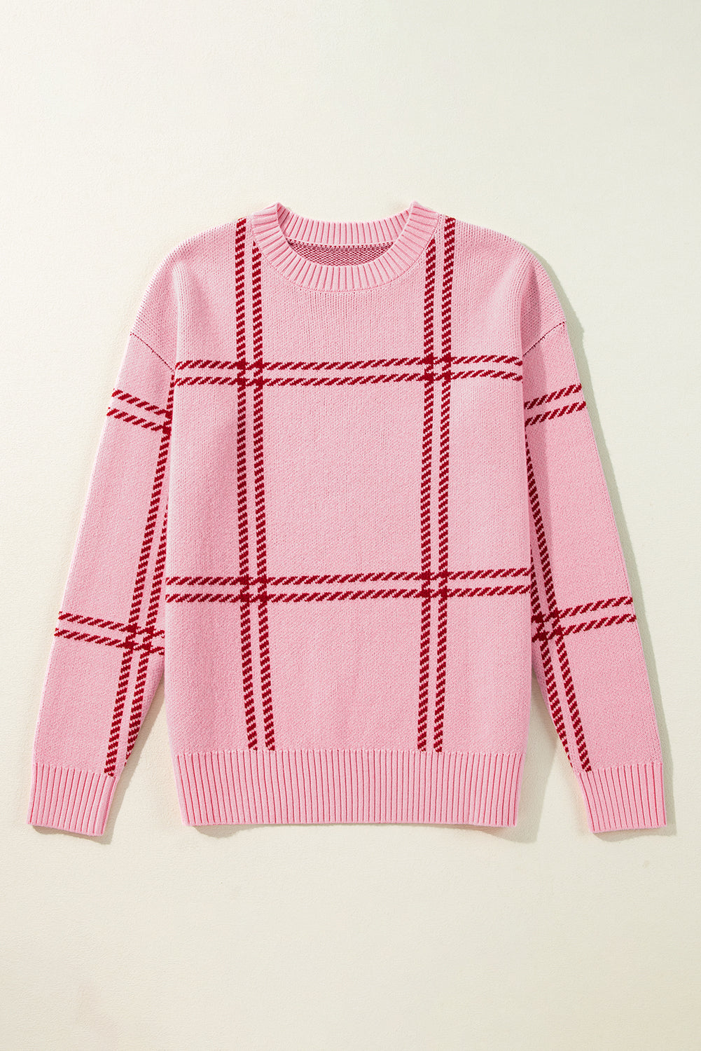 Pink shoulder pink sweater knitted with Scottish pattern*