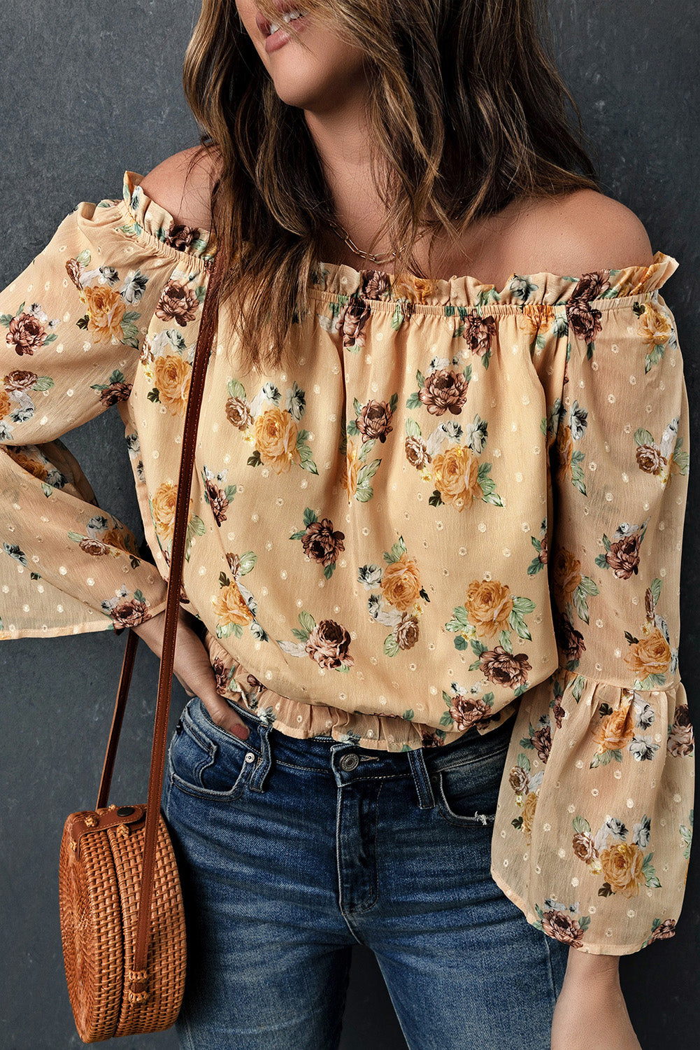 Yellow Bell Sleeves Floral Crop Top