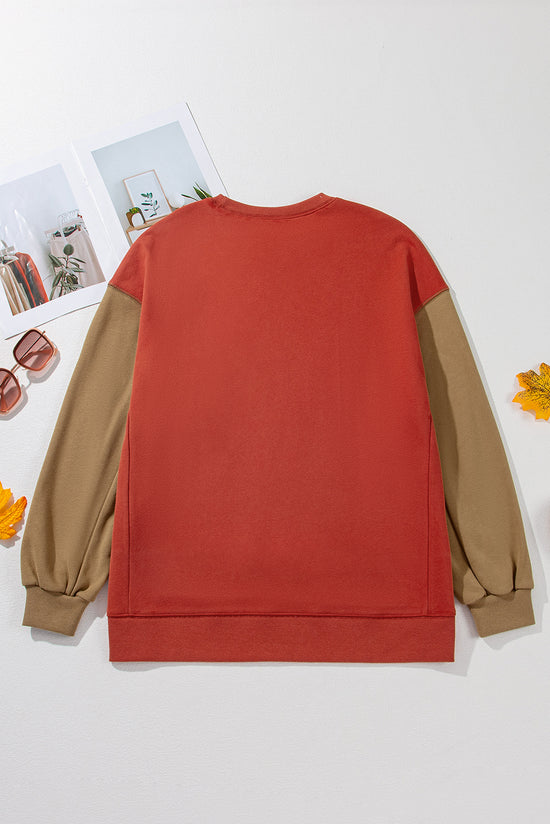 Gold Flame Two-Tone Patchwork Drop Shoulder Sweatshirt