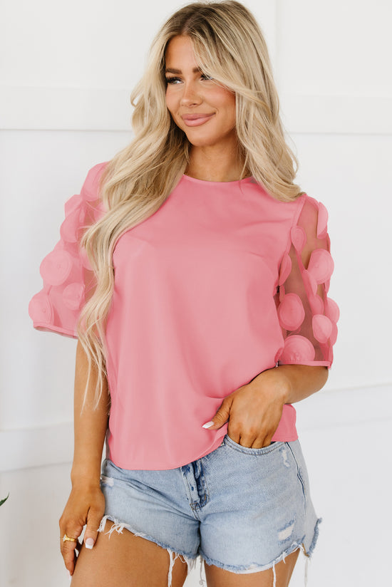 Mid-length sleeve blouse with dusty pink contrasts with contrasting pink