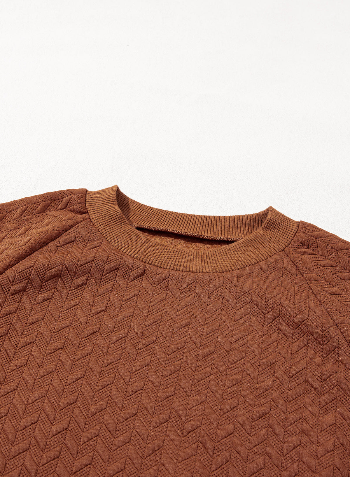 Sweat-shirt à manches raglan texturé uni marron