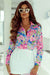 Long sleeve buttoned shirt with pink abstract floral print