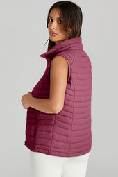 Burgundy Plush Collar Zip-Up Quilted Down Jacket