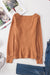 Brown textured long sleeve u-neck top