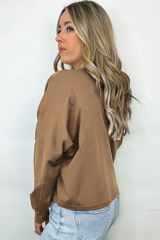 Plain Coffee Sweatshirt with Visible Seams