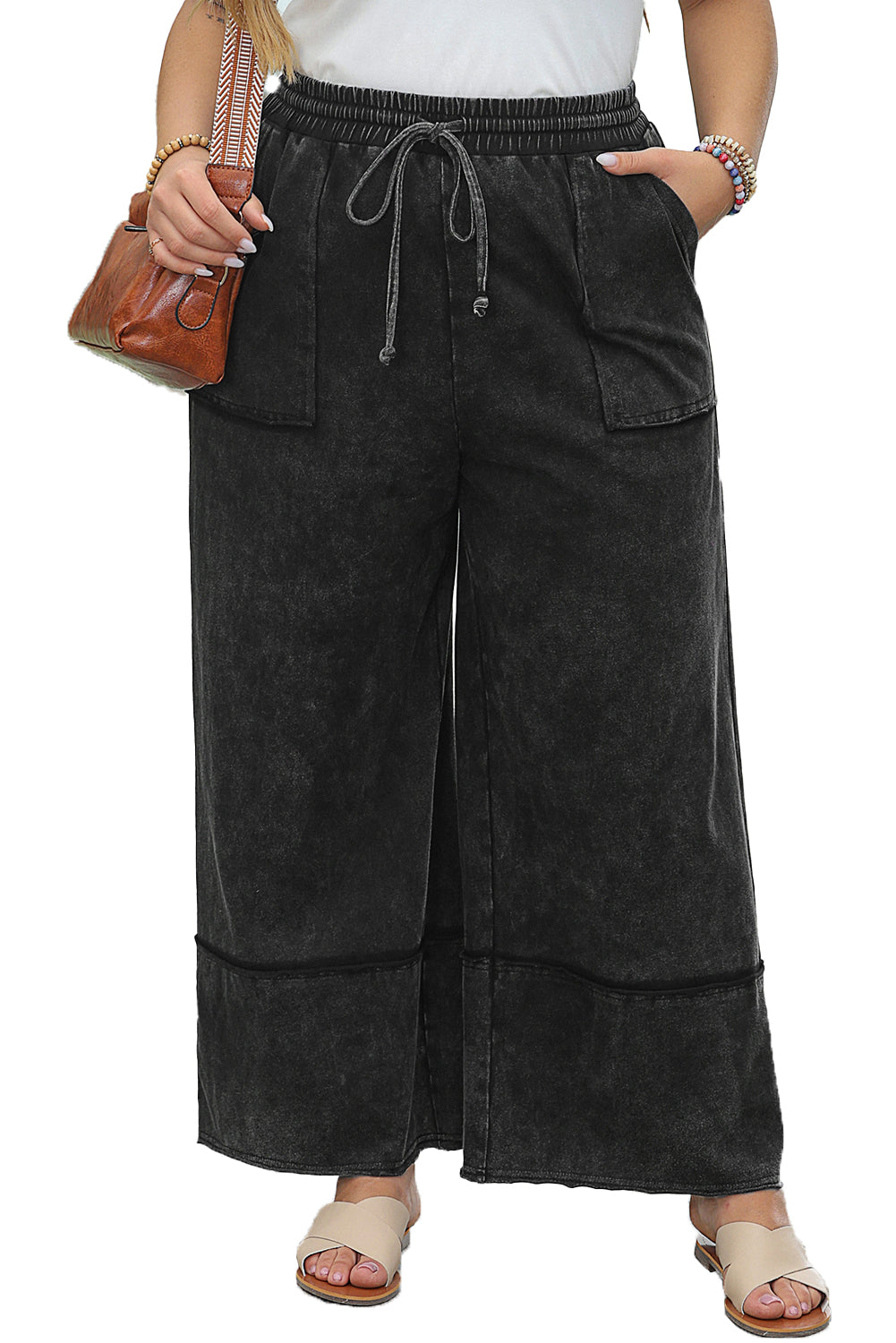 Black Plus Mineral Wash Exposed Seam Wide Gaming Pants