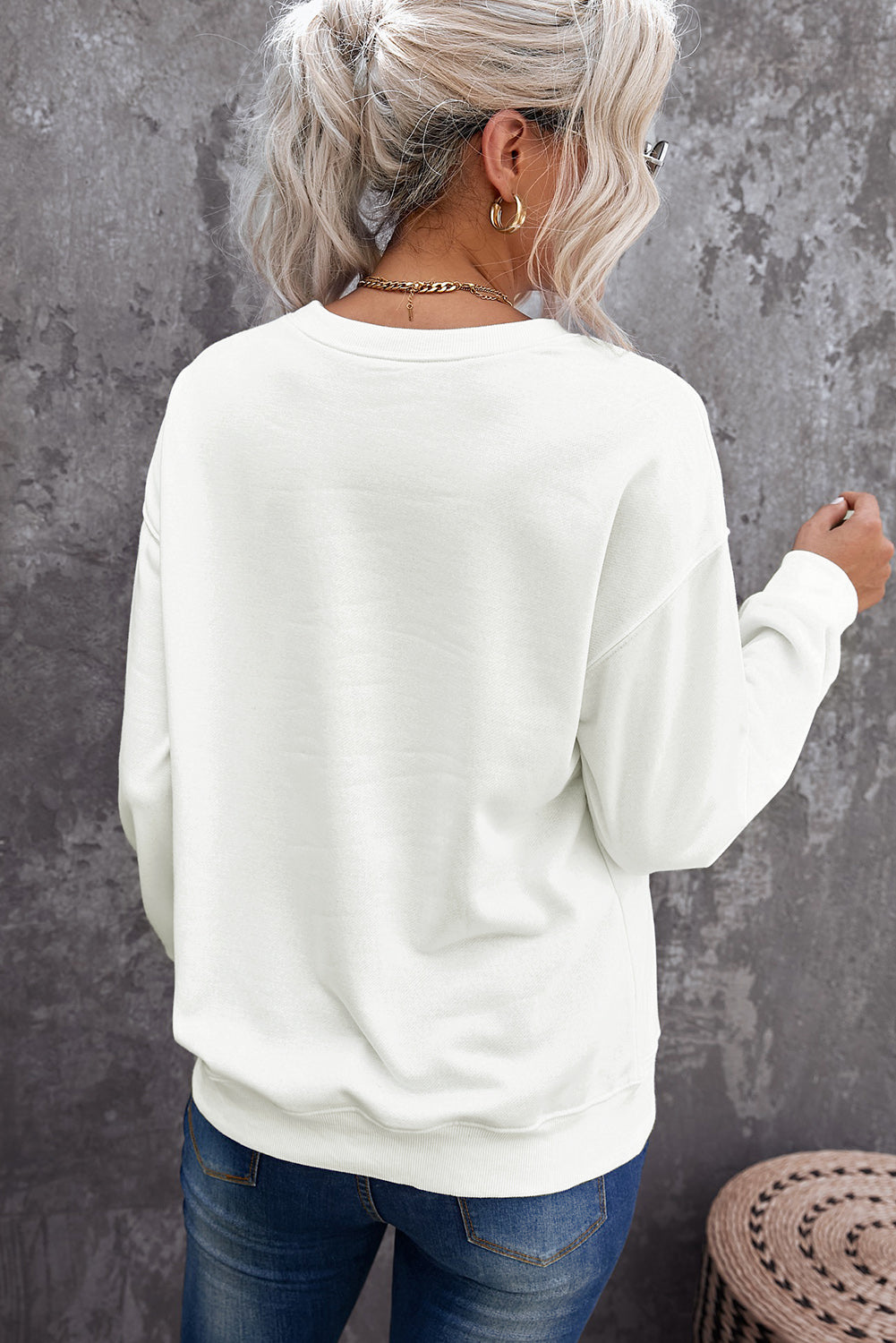 Beige Plain Crew Neck Pullover Sweatshirt