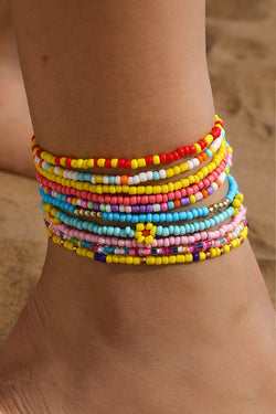 Ensemble de bracelets de cheville en perles multicouches de couleur aléatoire, fleur jaune