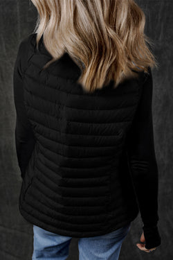 Chaqueta acolchada con cremallera en cuello de peluche negro