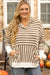 Brown Striped Button Down Hoodie with Dropped Sleeves, Plus Size