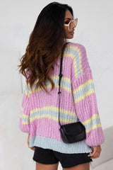Cardigan torsadé ouvert sur le devant à rayures contrastées rose-A WOMAN WE LOVE