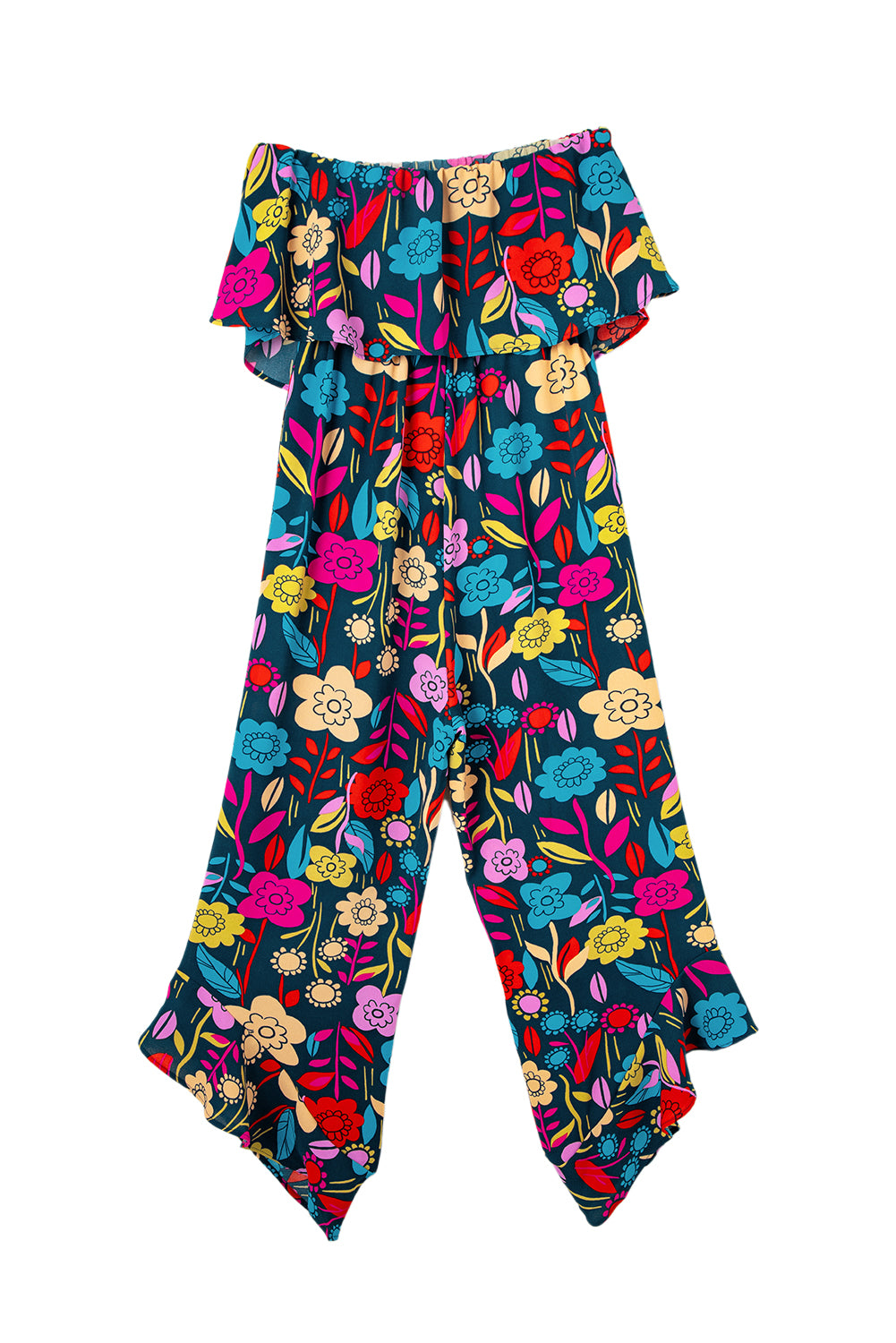 Red Mix Tropical Print trägerloser gekräuselter Jumpsuit