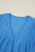 Blue solid color short puff sleeve pleated straight dress