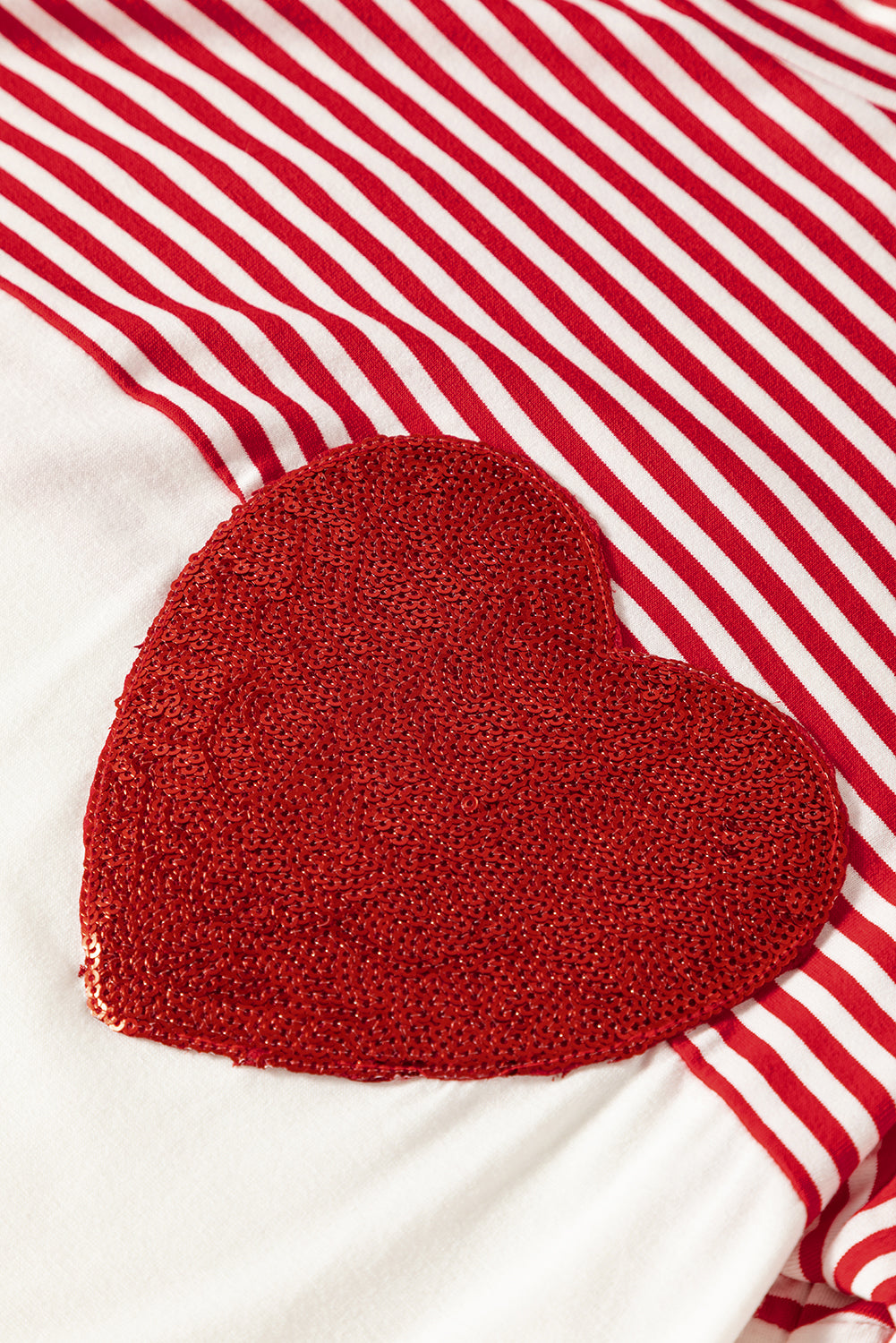 Fiery Red Valentine's Day Sequin Heart Striped Colorblock Top