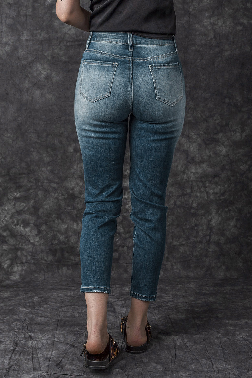 Jean skinny déchiré bleu effet vieilli