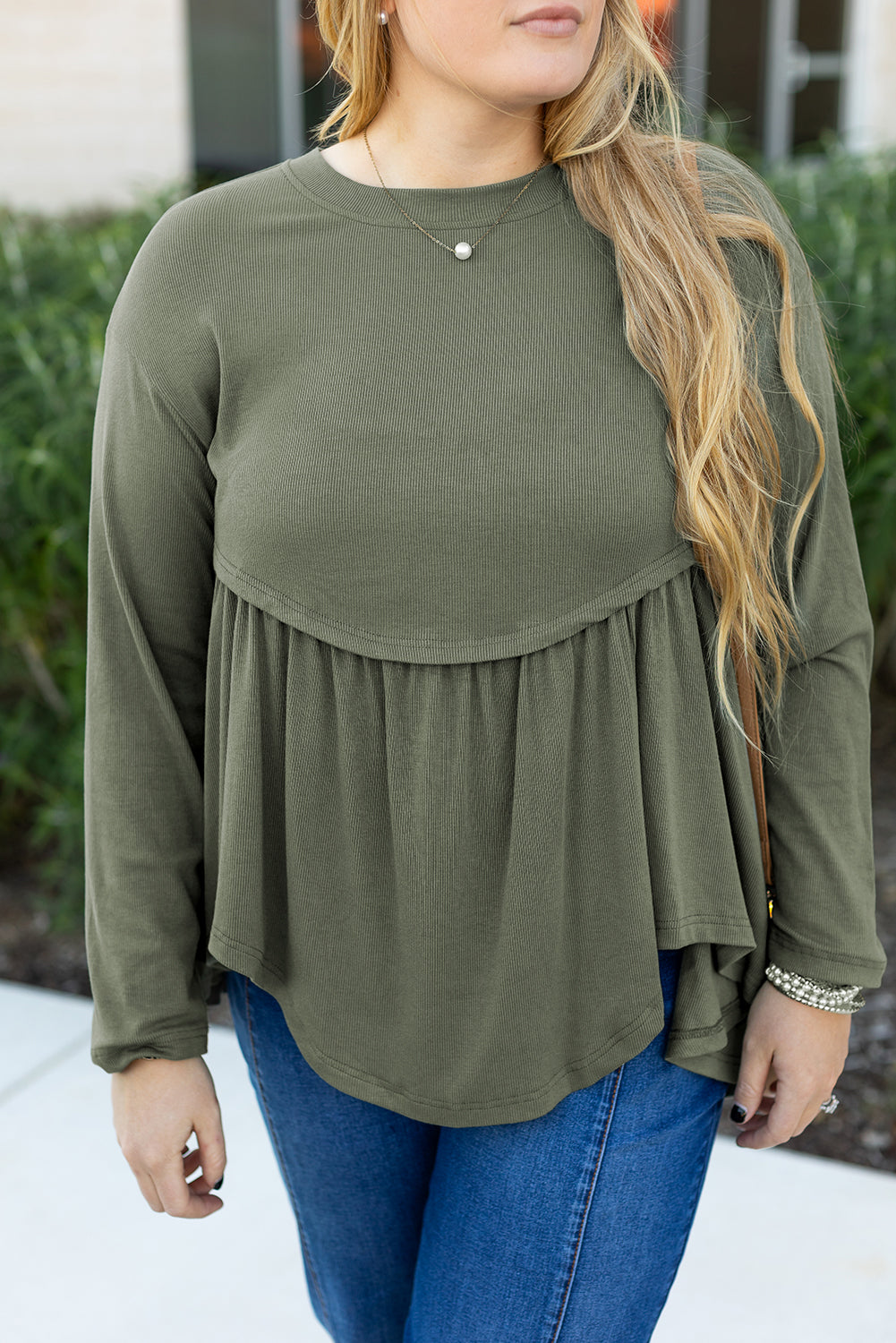 Haut évasé babydoll thermique tricoté de grande taille Mist Green