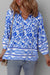 Blue blouse bohemian printed with 3/4 sleeve and tied collar