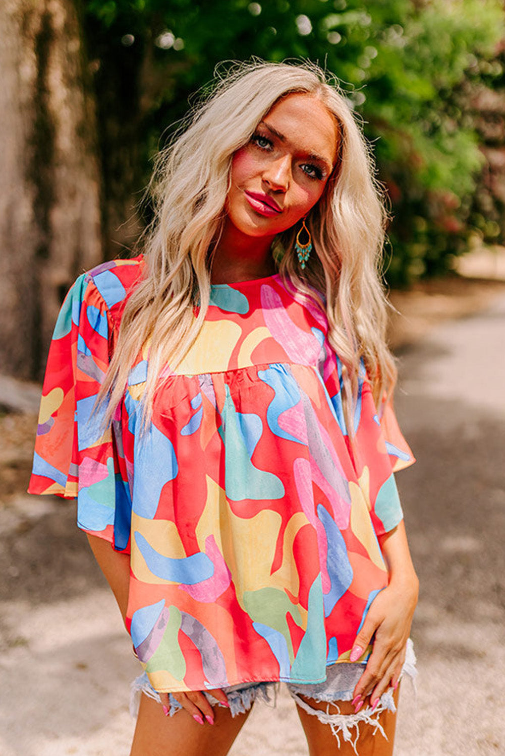 Blouse multicolore à col abstrait-A WOMAN WE LOVE
