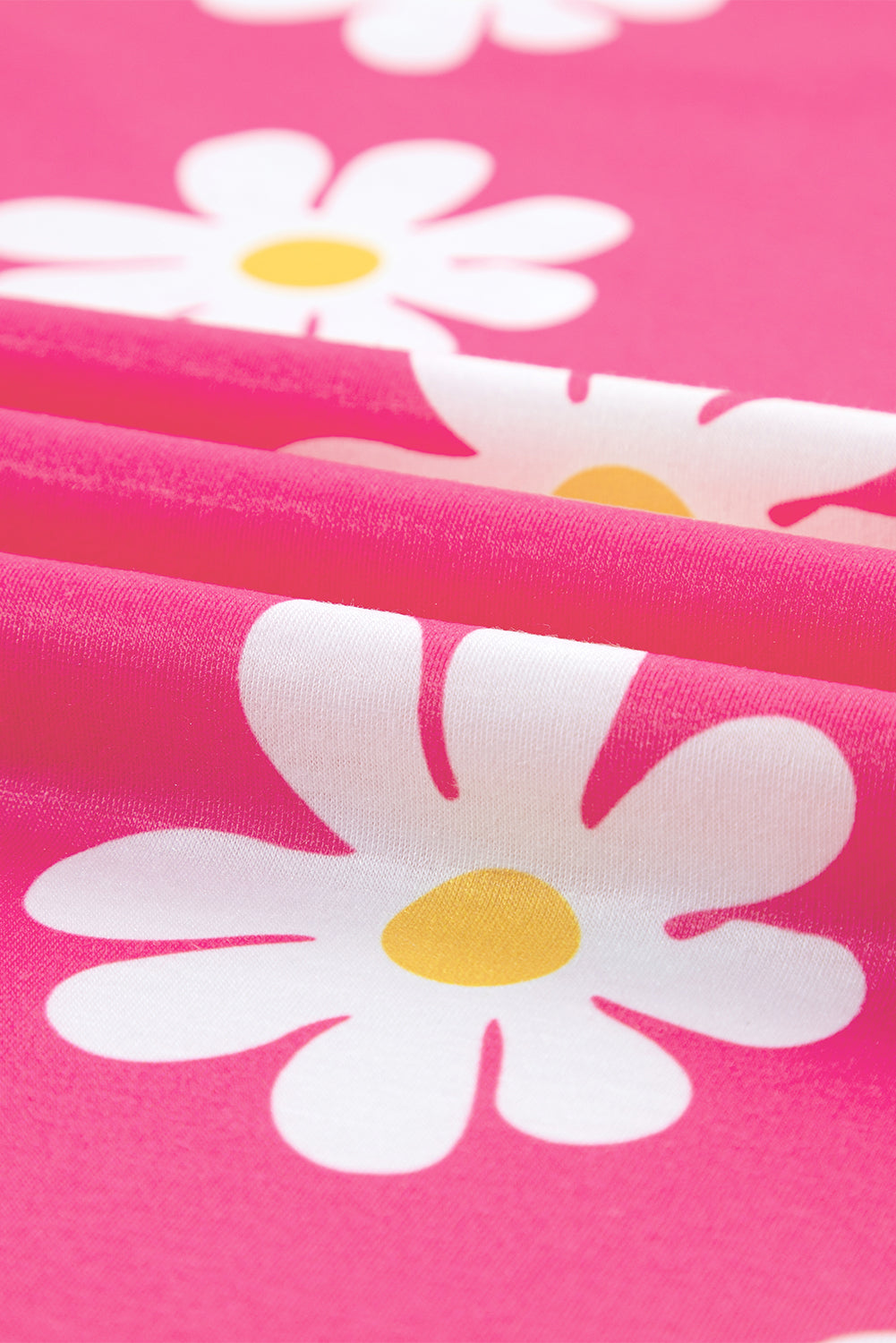 Pink Daisy bedruckte Crewneck T -Shirt