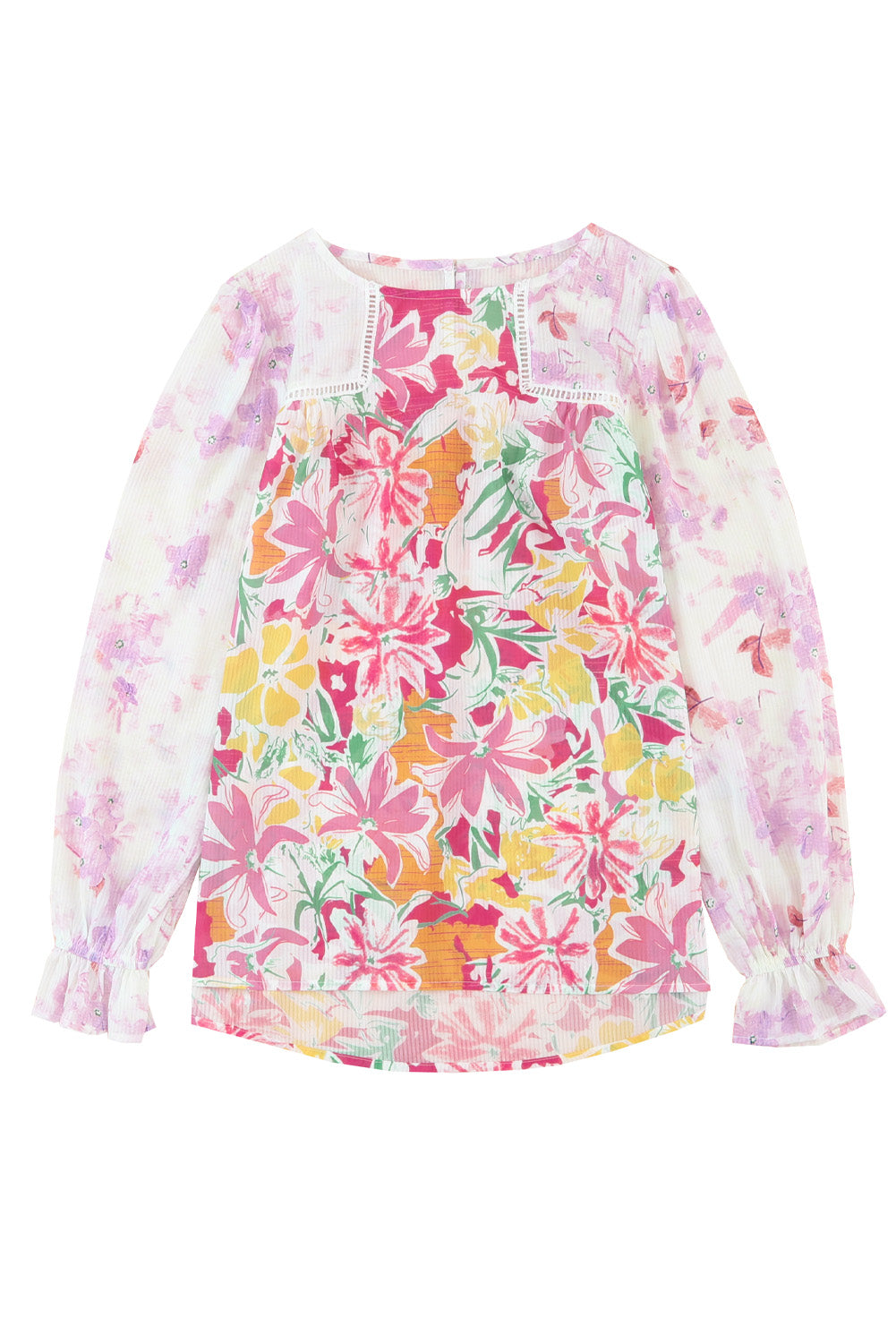 Lila Blumen Patchwork Spitzenverzierbluse