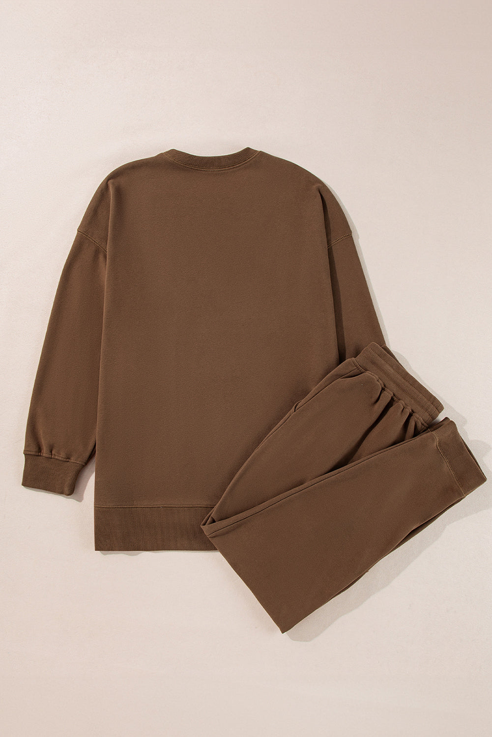 Solid Color Coffee Color Pullover Top Bottom and Slim Pants Set