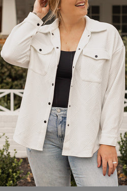 Beige Textured Jacket with Flap Pockets Plus Size